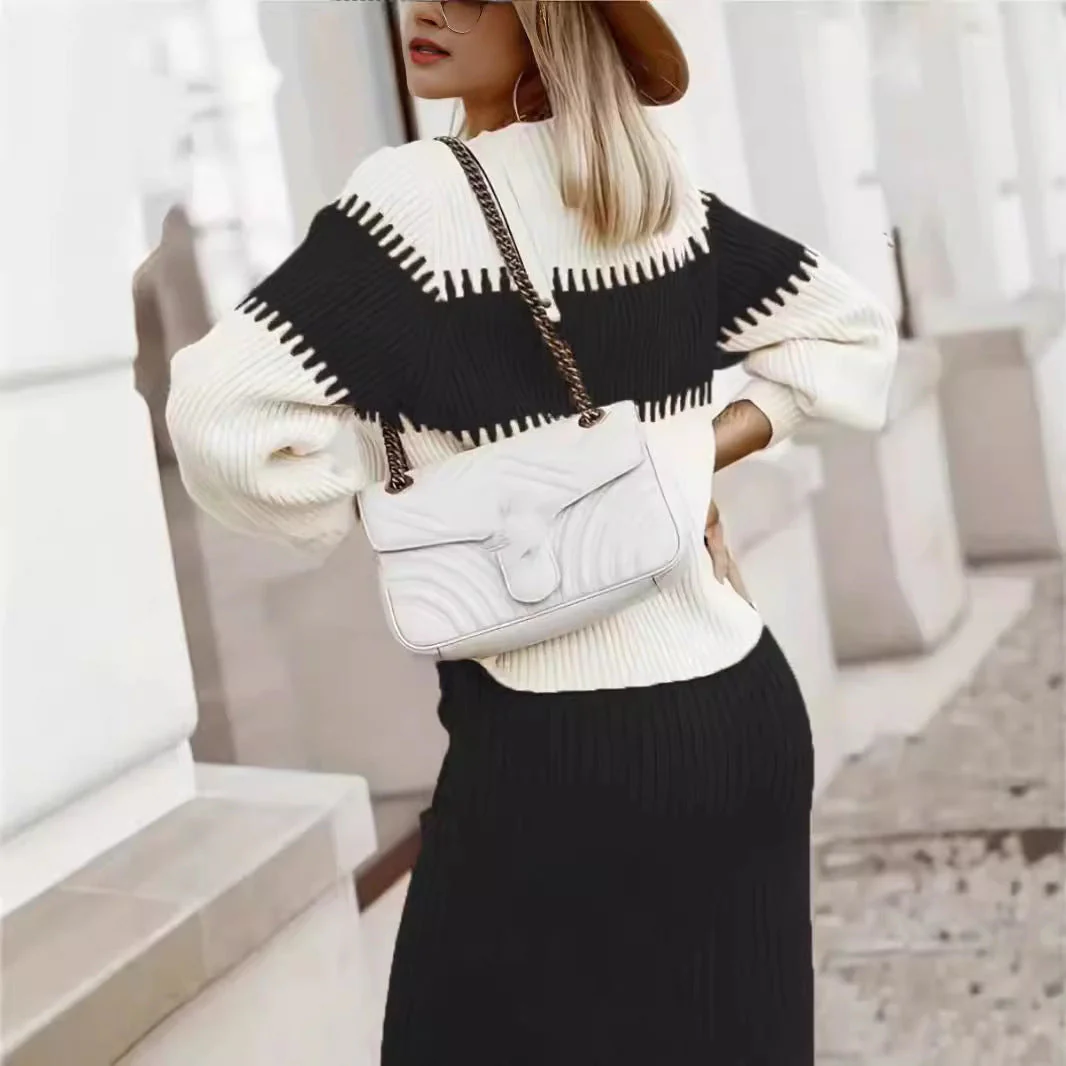 Women's Knitted Set – Pullover Sweater with Zigzag Pattern – Fitted Pencil Skirt – Comfort Fit - Image 2