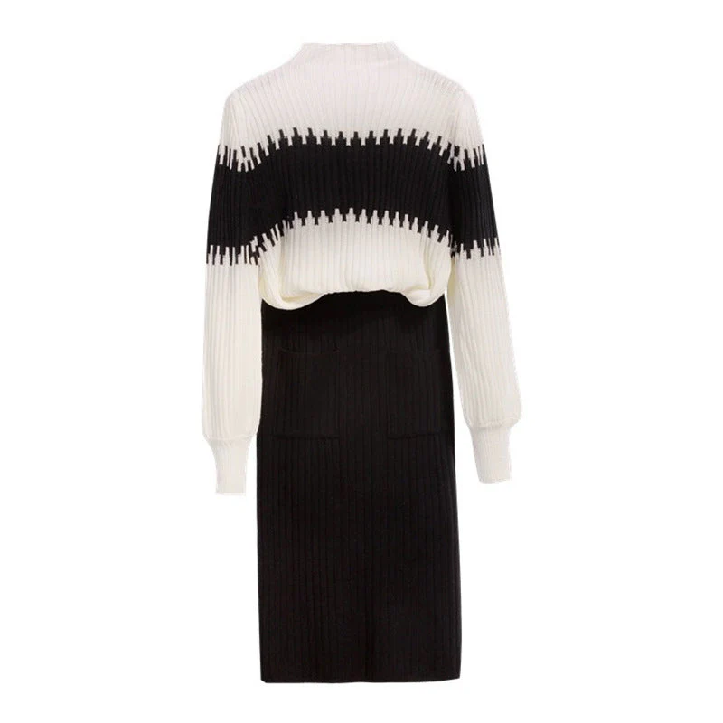 Women's Knitted Set – Pullover Sweater with Zigzag Pattern – Fitted Pencil Skirt – Comfort Fit - Image 3