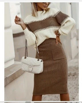 Women's Knitted Set – Pullover Sweater with Zigzag Pattern – Fitted Pencil Skirt – Comfort Fit - Image 5