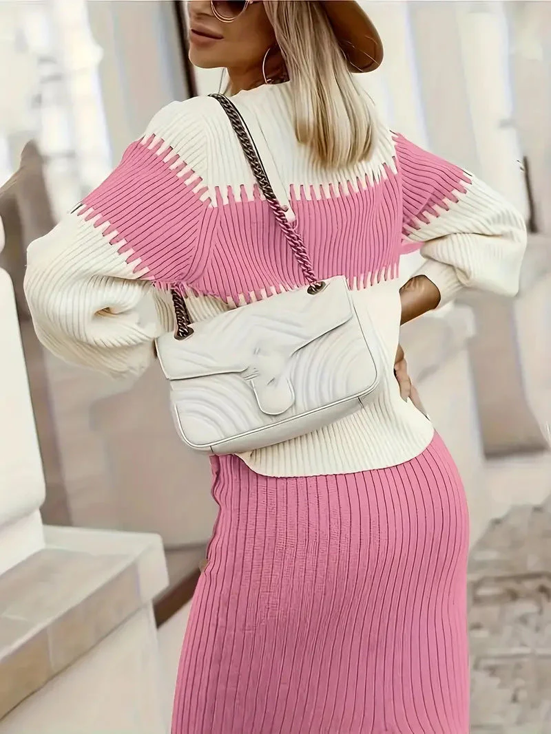 Women's Knitted Set – Pullover Sweater with Zigzag Pattern – Fitted Pencil Skirt – Comfort Fit - Image 7