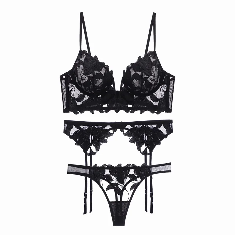 Ladies Lingerie Set – Bralette with Lace and Floral Embroidery – Adjustable Straps - Image 12