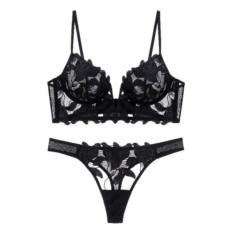 Ladies Lingerie Set – Bralette with Lace and Floral Embroidery – Adjustable Straps - Image 9