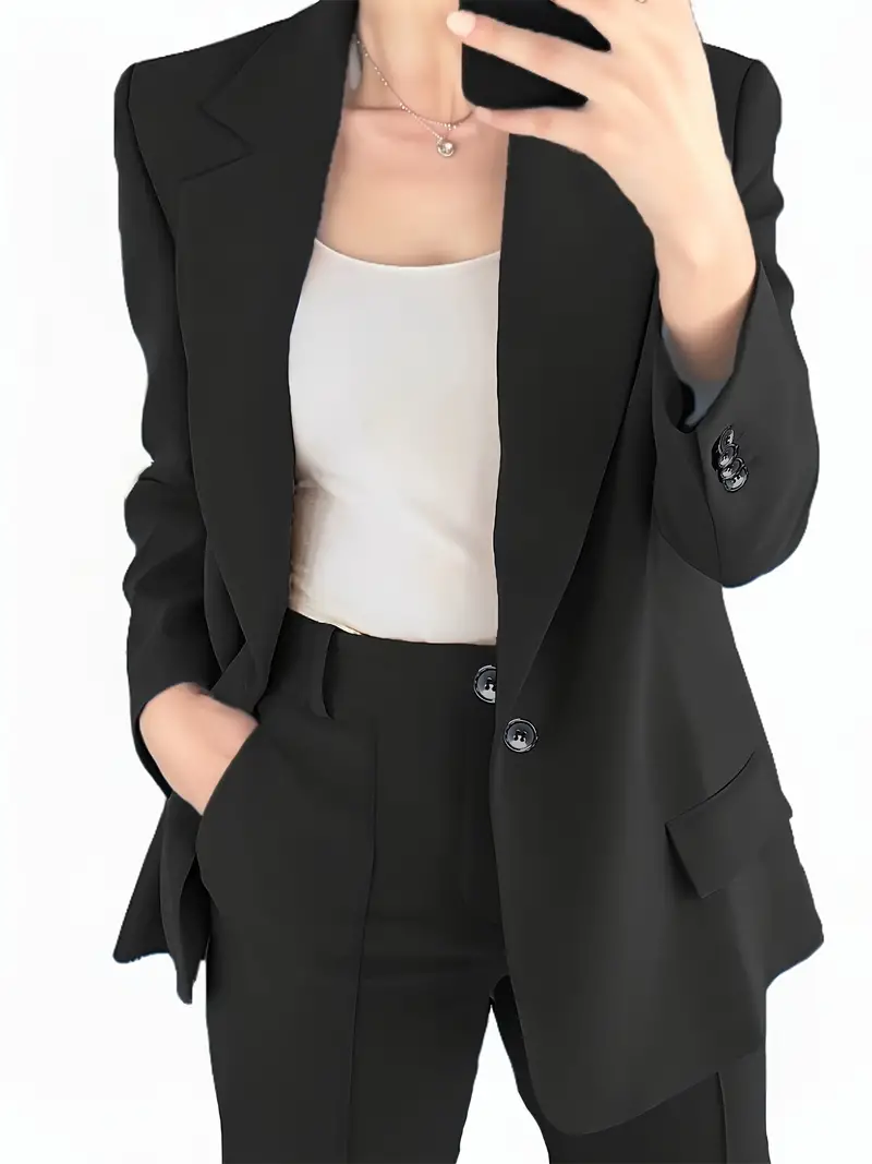 Women's Blazer and Pants Set – Tailored Fit – Straight Legs – Classic Design - Image 2