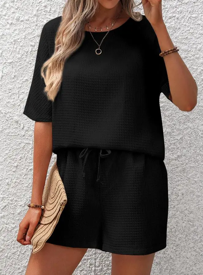Women's Set – Loungewear Top and Shorts – Relaxed Fit – Textured Fabric – Comfortable - Image 3