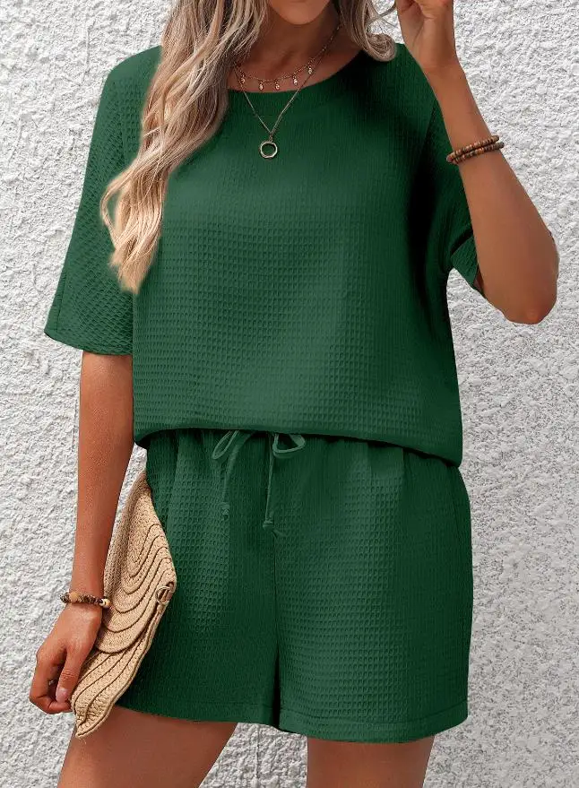 Women's Set – Loungewear Top and Shorts – Relaxed Fit – Textured Fabric – Comfortable - Image 5