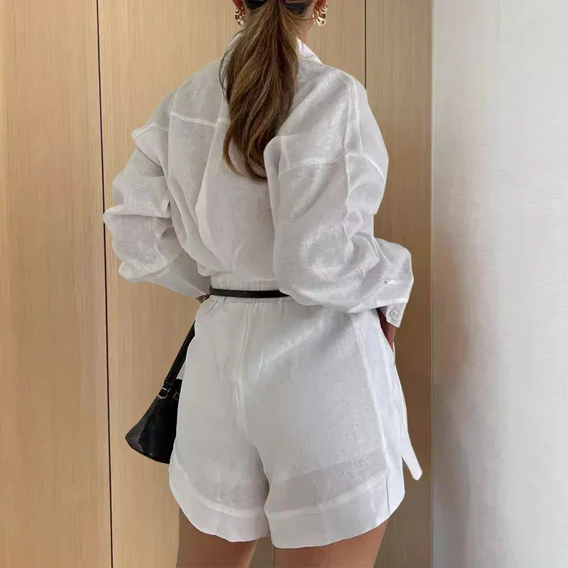 Ladies Two-Piece Set – Loose-Fitting Blouse With Long Sleeves – High Waist Shorts – Casual Fit - Image 5