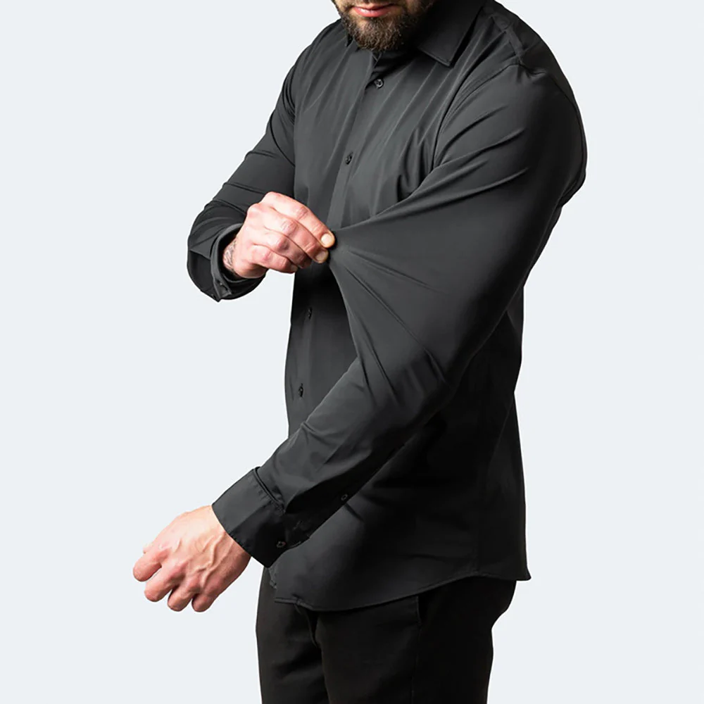 Men's Shirt - Slim Fit - Non-Iron Stretch - Long Sleeve Pocketless Design - Image 3