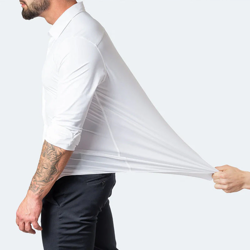 Men's Shirt - Slim Fit - Non-Iron Stretch - Long Sleeve Pocketless Design - Image 4