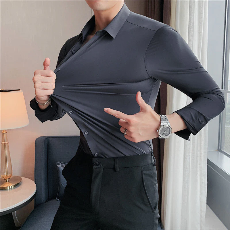 Men's Shirt - Slim Fit - Non-Iron Stretch - Long Sleeve Pocketless Design - Image 6