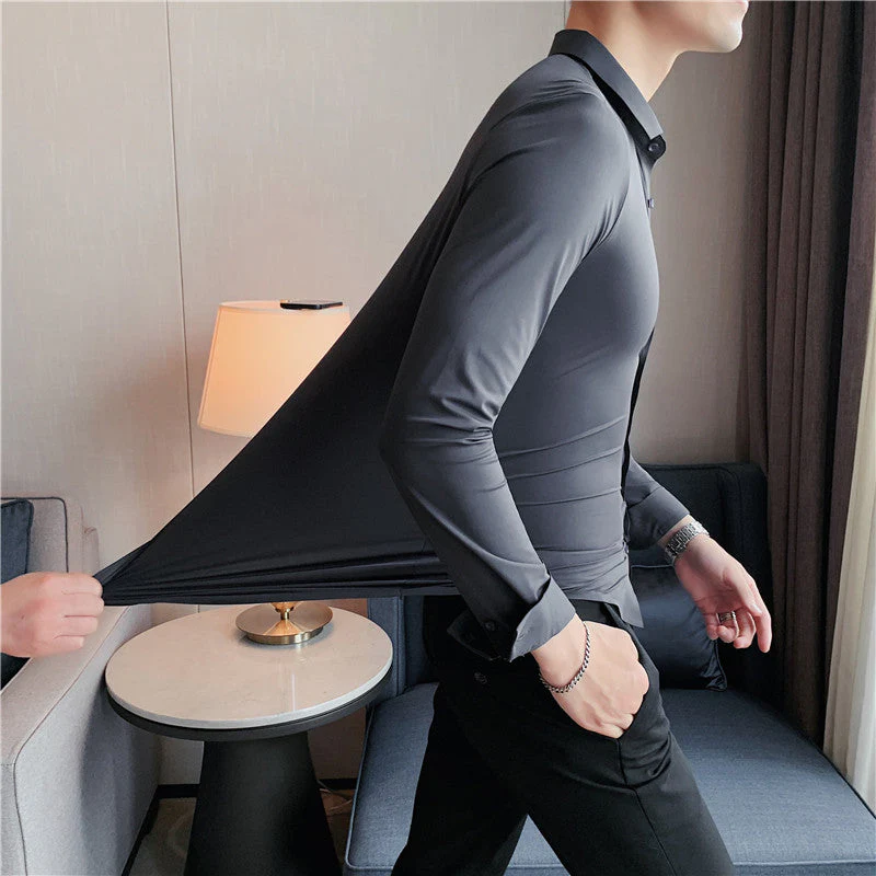 Men's Shirt - Slim Fit - Non-Iron Stretch - Long Sleeve Pocketless Design - Image 7