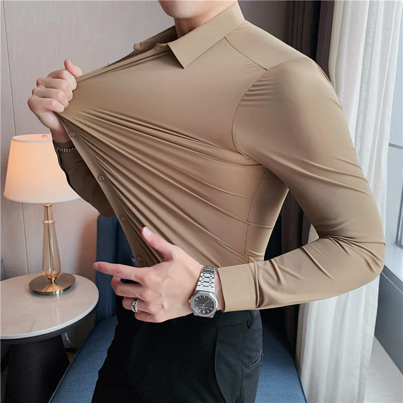 Men's Shirt - Slim Fit - Non-Iron Stretch - Long Sleeve Pocketless Design - Image 8