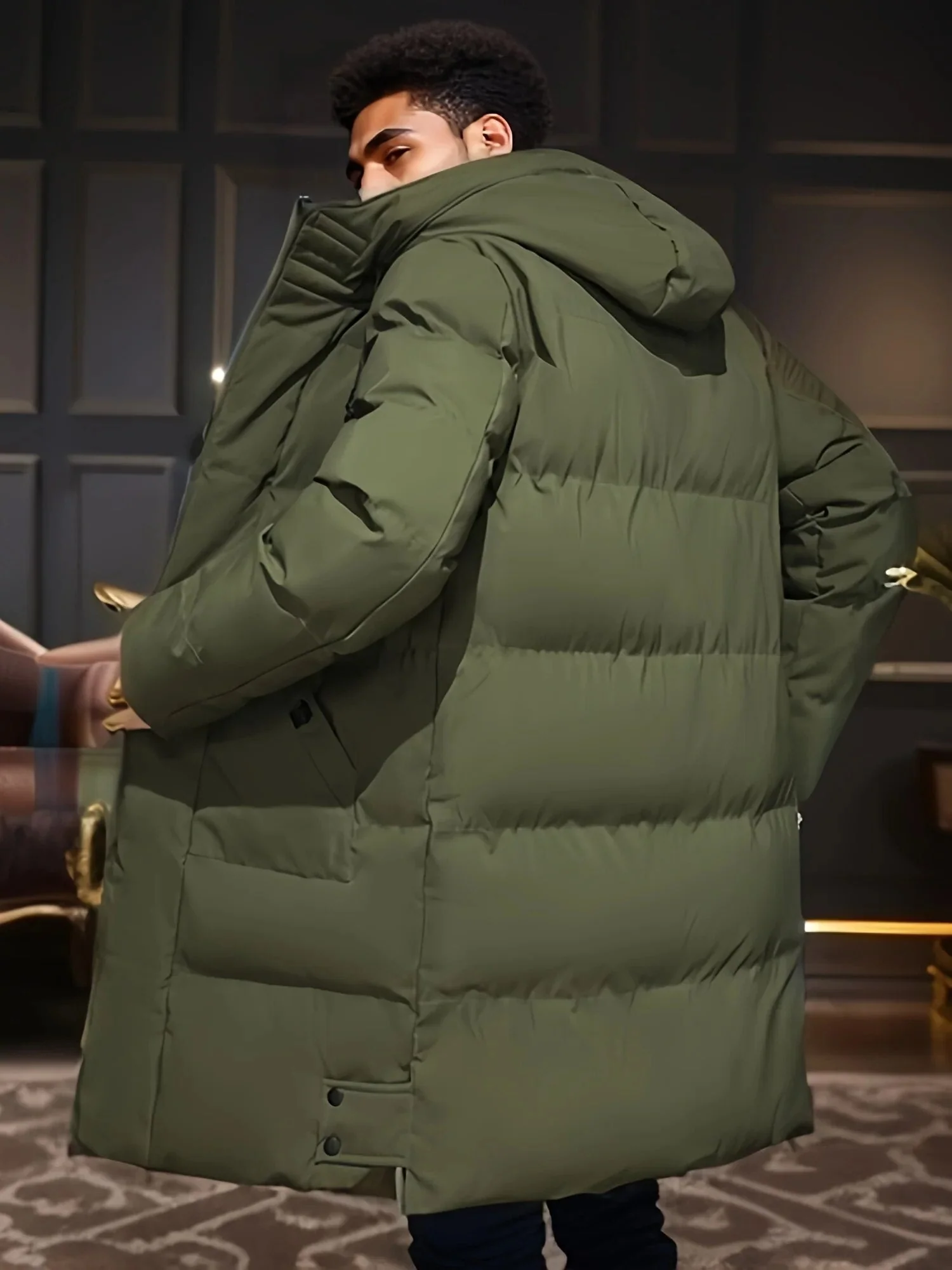 Men's Long Puffer Jacket - Water-Repellent - Lined - With Hood - Comfort Fit - Image 5