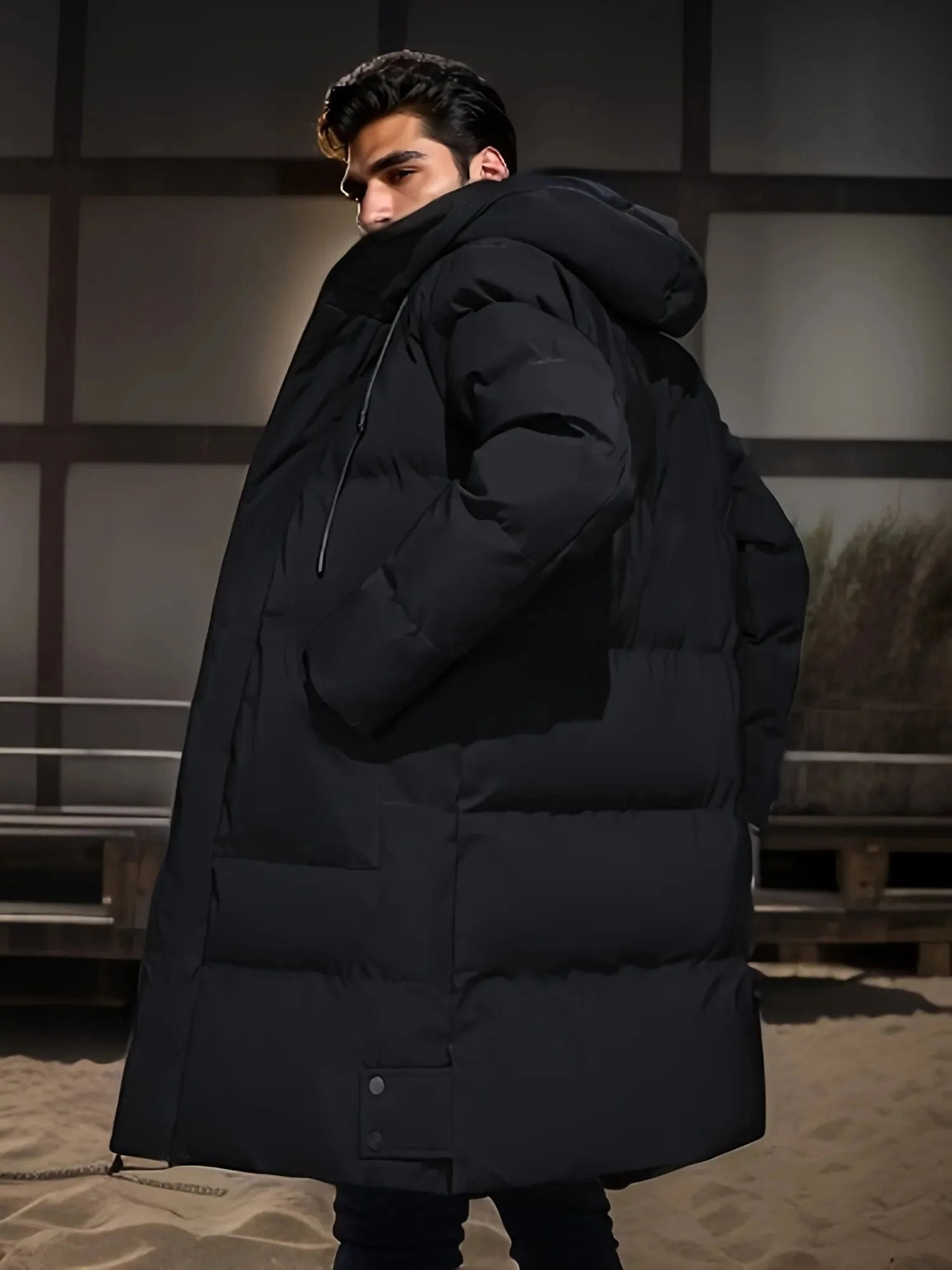 Men's Long Puffer Jacket - Water-Repellent - Lined - With Hood - Comfort Fit - Image 6