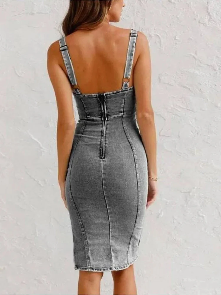Women's Denim Dress – Front Button Closure – Sleeveless – Split – Tailored Fit - Image 3