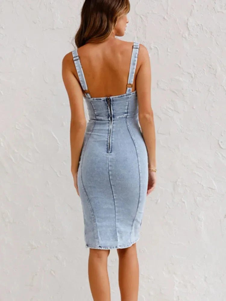 Women's Denim Dress – Front Button Closure – Sleeveless – Split – Tailored Fit - Image 6