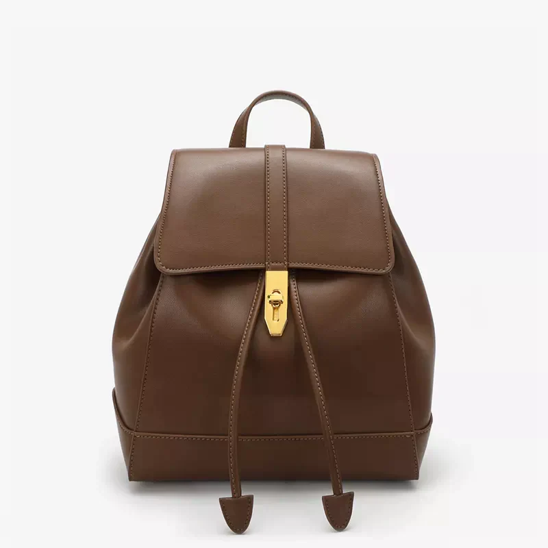 Women's Backpack - Genuine Leather - Adjustable Shoulder Straps - Flap Closure with Twist Lock - Image 11