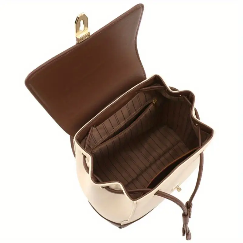 Women's Backpack - Genuine Leather - Adjustable Shoulder Straps - Flap Closure with Twist Lock - Image 5