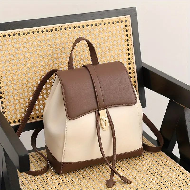 Women's Backpack - Genuine Leather - Adjustable Shoulder Straps - Flap Closure with Twist Lock - Image 6