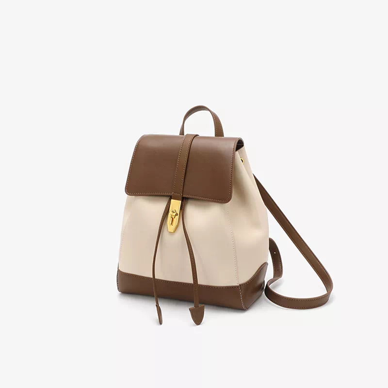 Women's Backpack - Genuine Leather - Adjustable Shoulder Straps - Flap Closure with Twist Lock - Image 9