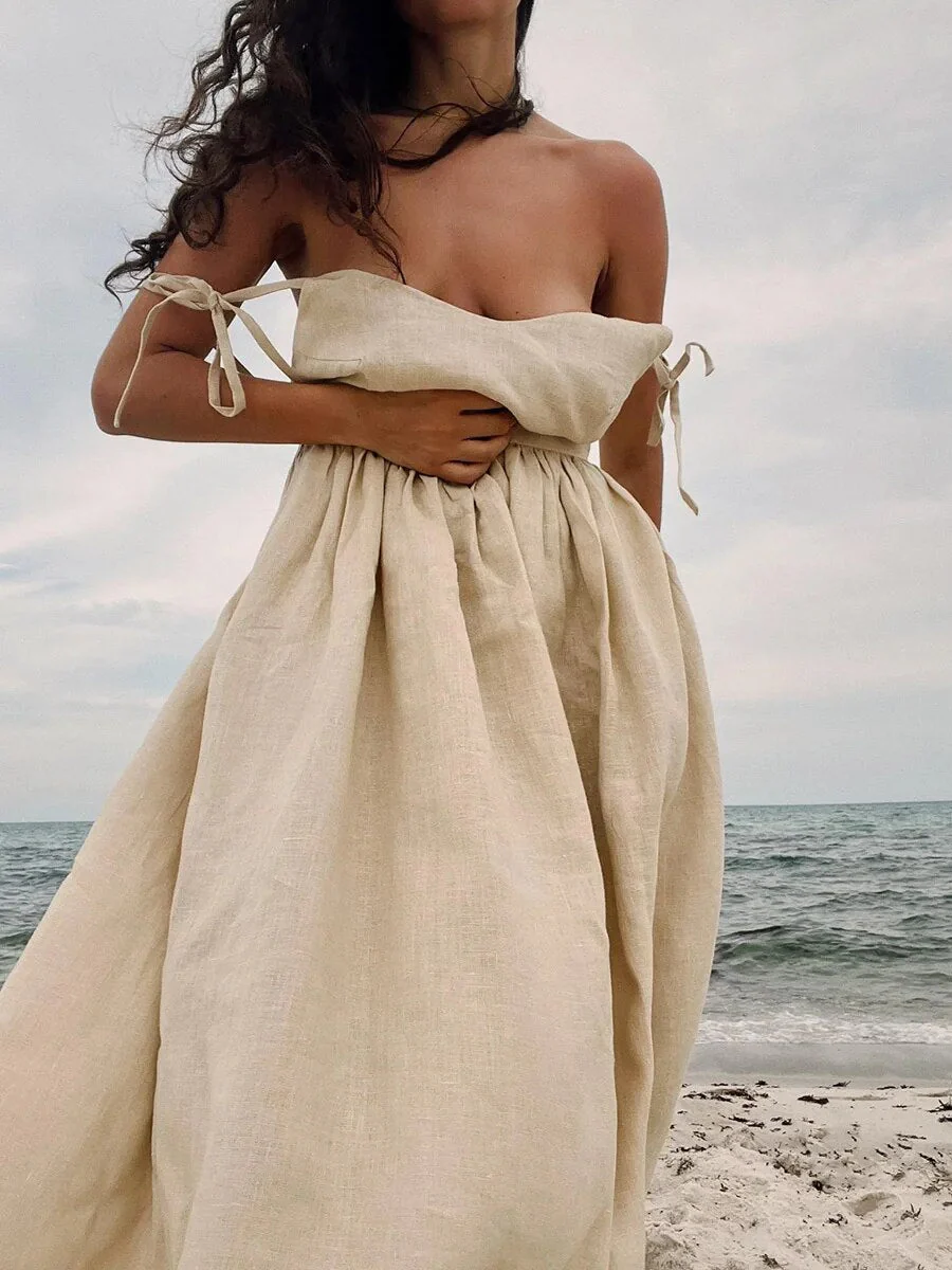 Women's Dress - Sleeveless Linen - V-Neck - A-Line - Airy Casual Fit - Image 2