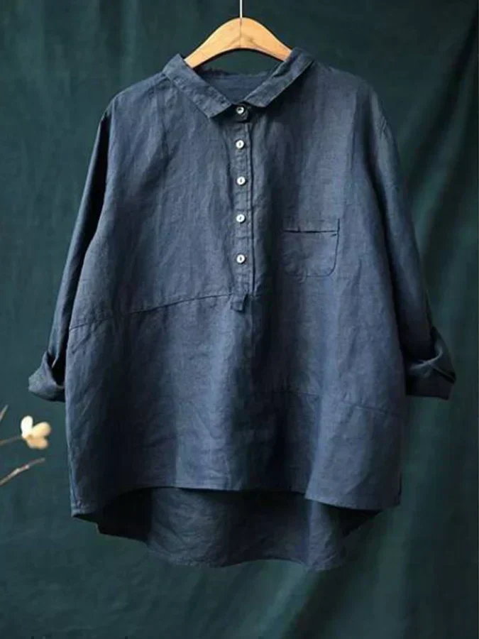 Women's Linen Shirt – Relaxed Fit – Long Sleeve – Breathable – Classic Collar - Image 3