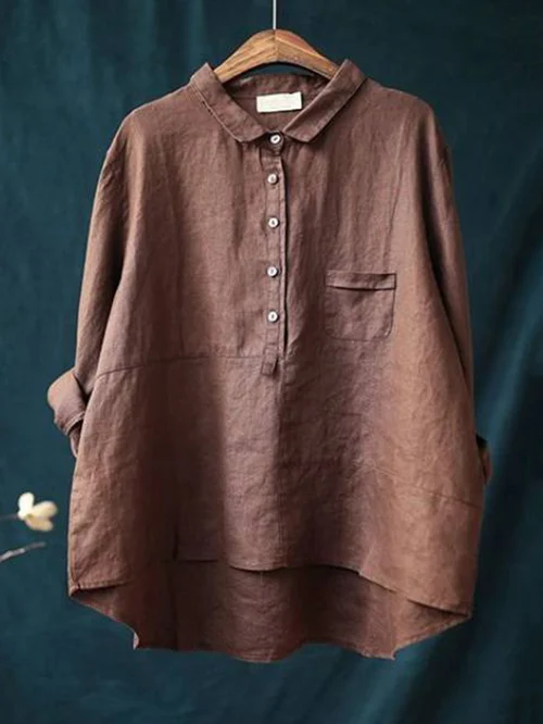 Women's Linen Shirt – Relaxed Fit – Long Sleeve – Breathable – Classic Collar - Image 4