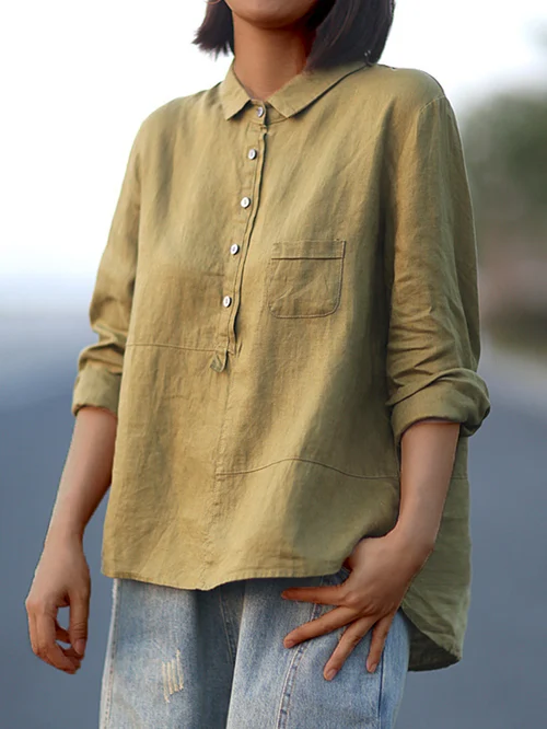 Women's Linen Shirt – Relaxed Fit – Long Sleeve – Breathable – Classic Collar - Image 8