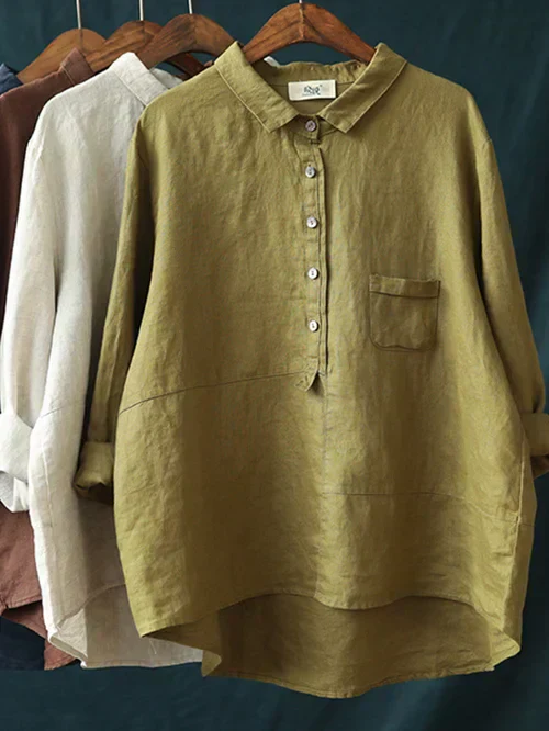 Women's Linen Shirt – Relaxed Fit – Long Sleeve – Breathable – Classic Collar - Image 9