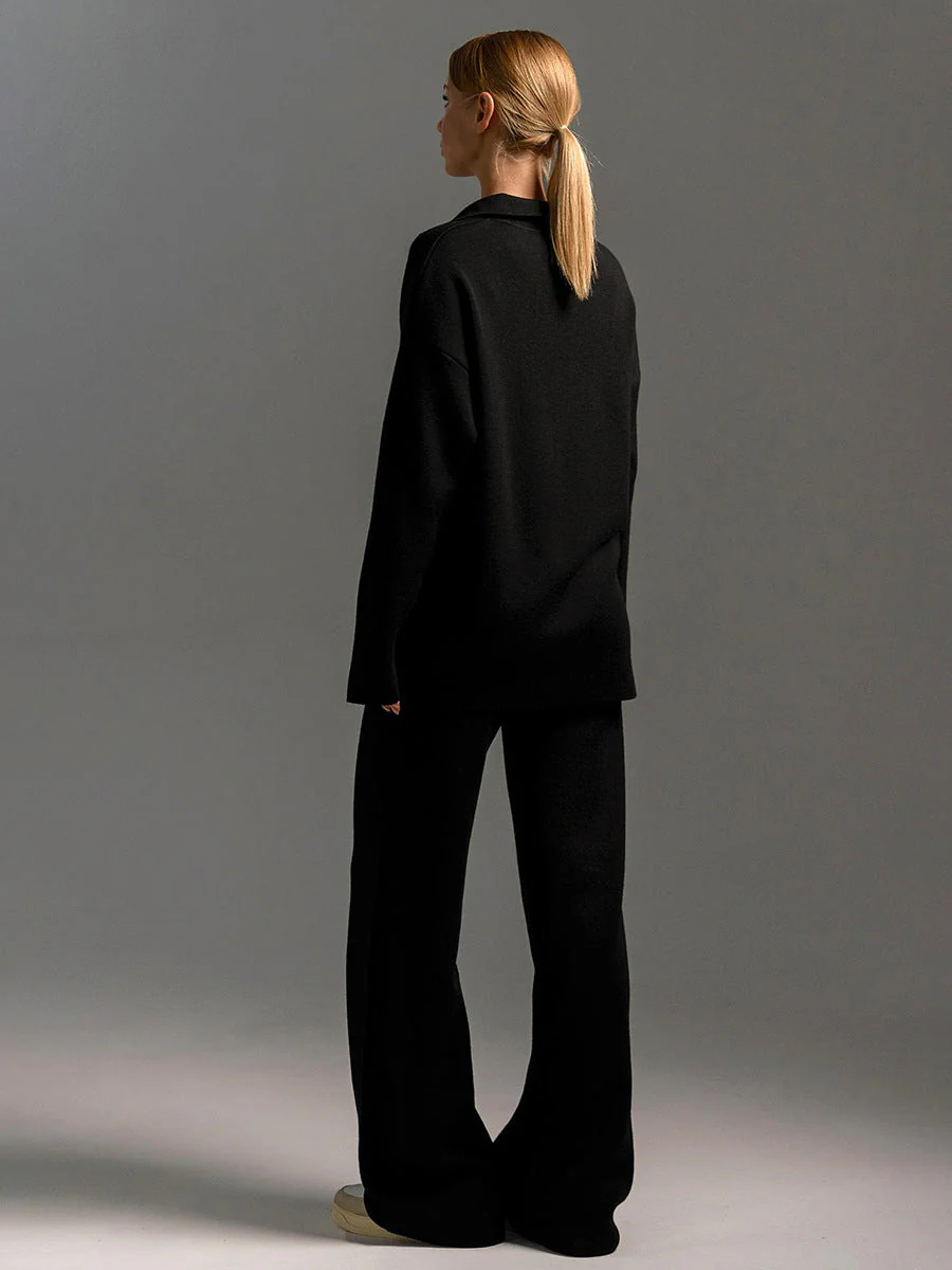 Women's Knit Sweater - Loose Fit - Polo Collar - Long Sleeves - Comfortable Casual - Image 3