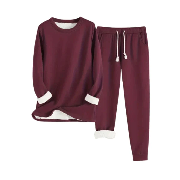 Women's Lounge Set – Fleece Lined – Jogging Pants with Drawstring – Soft Sweater with Round Neck - Image 2