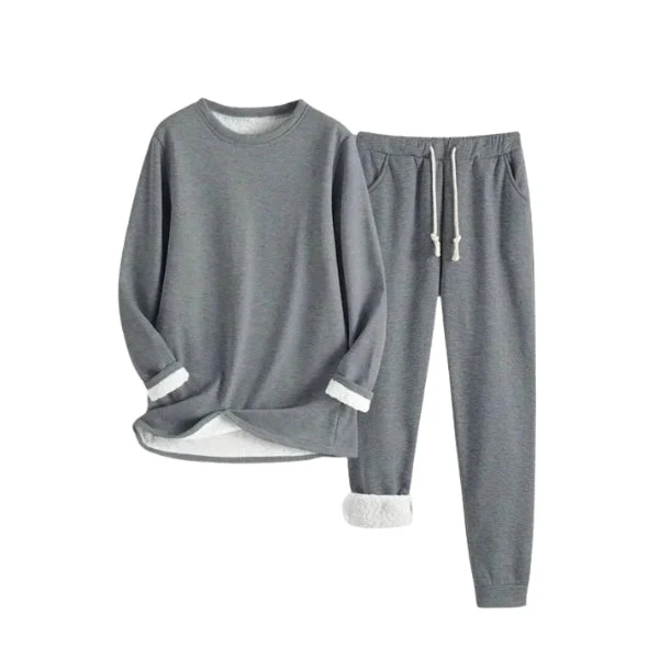 Women's Lounge Set – Fleece Lined – Jogging Pants with Drawstring – Soft Sweater with Round Neck - Image 3