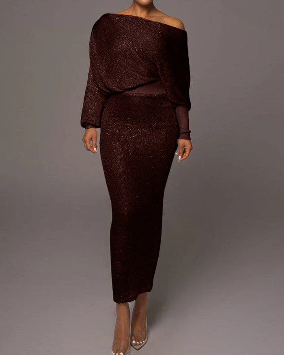 Women's Knitted Bodycon Dress - Asymmetrical Neckline - Batwing Sleeves - Tailored Fit - Image 9