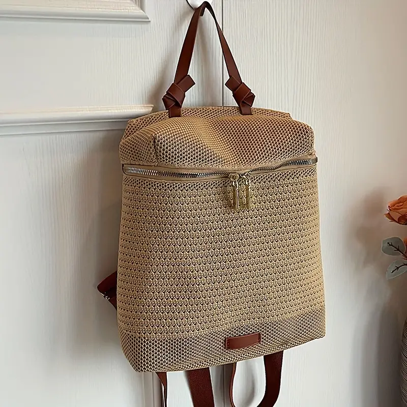 Women's Backpack – Woven Texture – Adjustable Straps – Zipper Closure – Fashionable Design - Image 10