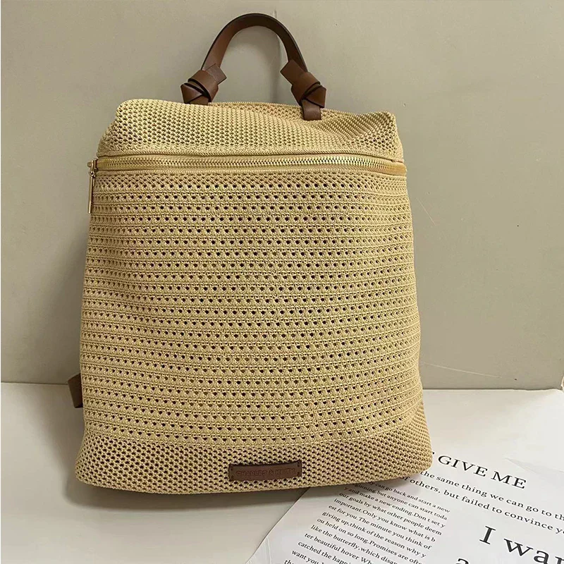 Women's Backpack – Woven Texture – Adjustable Straps – Zipper Closure – Fashionable Design - Image 2