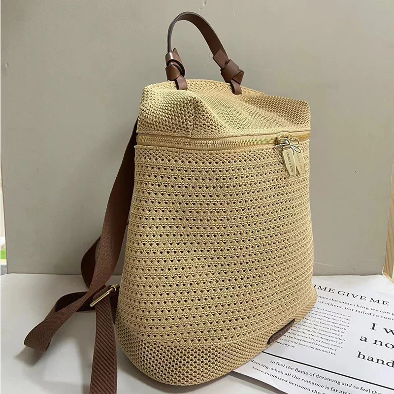 Women's Backpack – Woven Texture – Adjustable Straps – Zipper Closure – Fashionable Design - Image 3