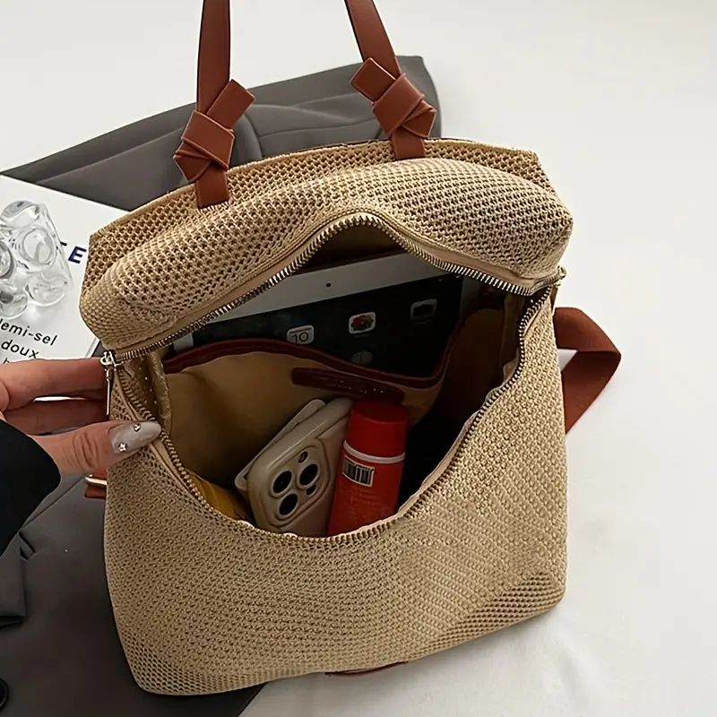 Women's Backpack – Woven Texture – Adjustable Straps – Zipper Closure – Fashionable Design - Image 9