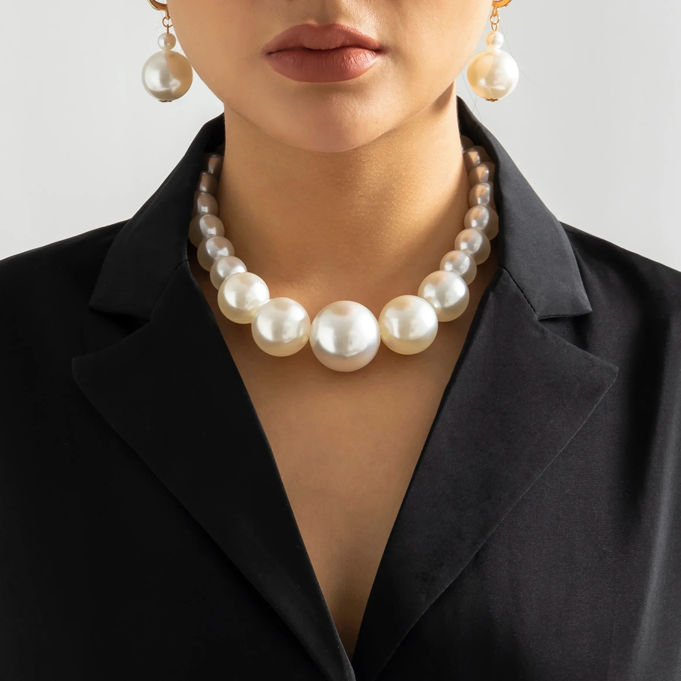 Amelia Choker Necklace And Drop Earrings Jewelry Set | Pearl Bead Jewelry Set