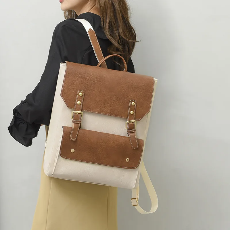 Unisex Backpack – Canvas & Faux Leather – Adjustable Shoulder Straps – Buckle Closure – Lightweight - Image 11