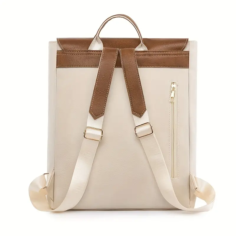 Unisex Backpack – Canvas & Faux Leather – Adjustable Shoulder Straps – Buckle Closure – Lightweight - Image 2