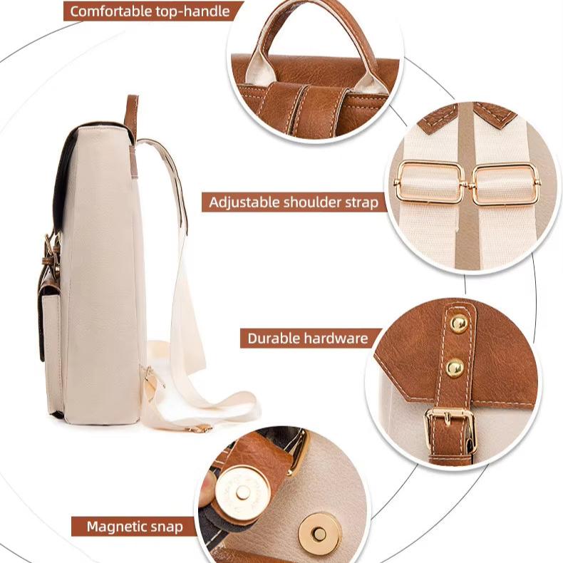 Unisex Backpack – Canvas & Faux Leather – Adjustable Shoulder Straps – Buckle Closure – Lightweight - Image 4