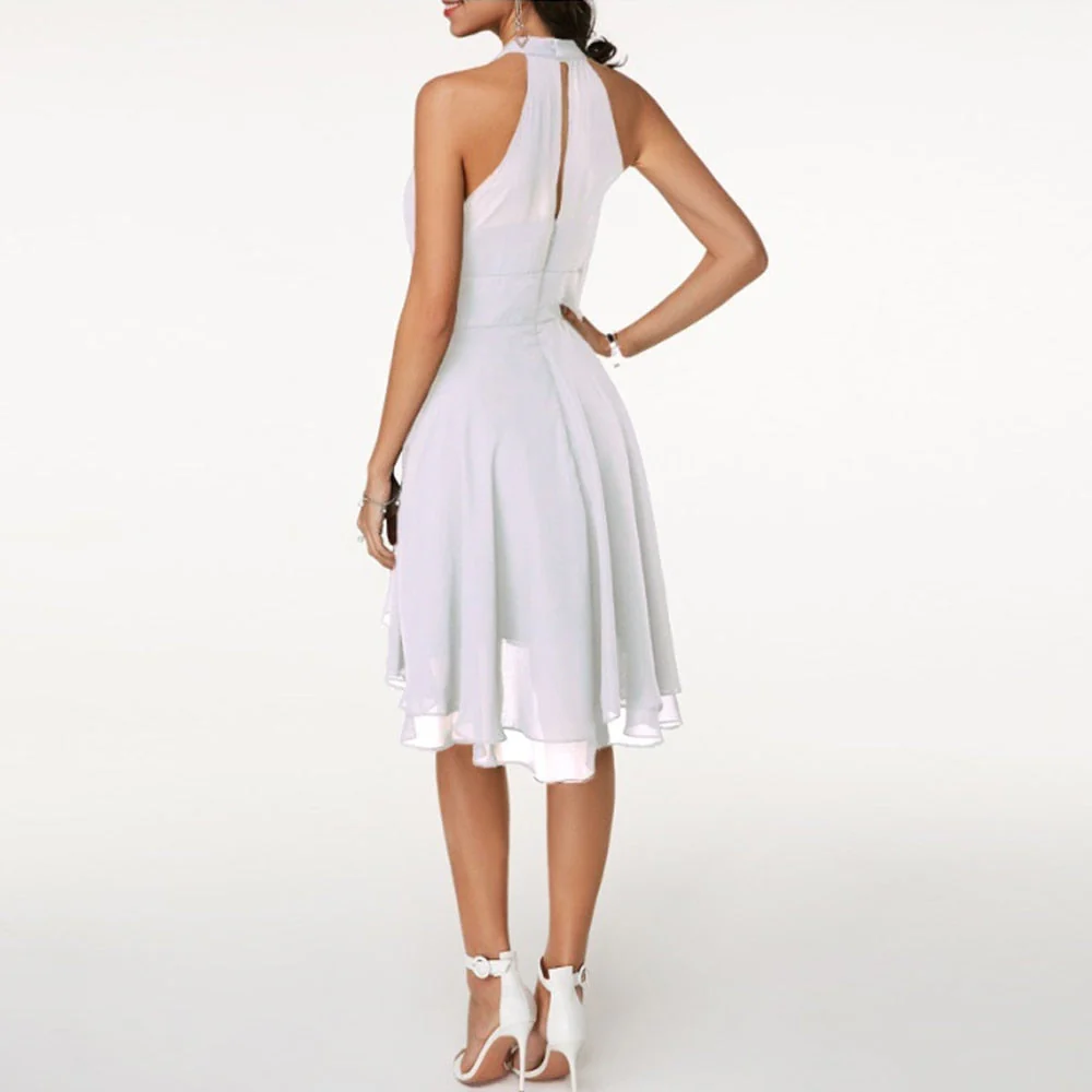 Ladies Halter Dress - Fitted Model - Asymmetrical Hem - Elegant Lightweight Fabric - Image 2