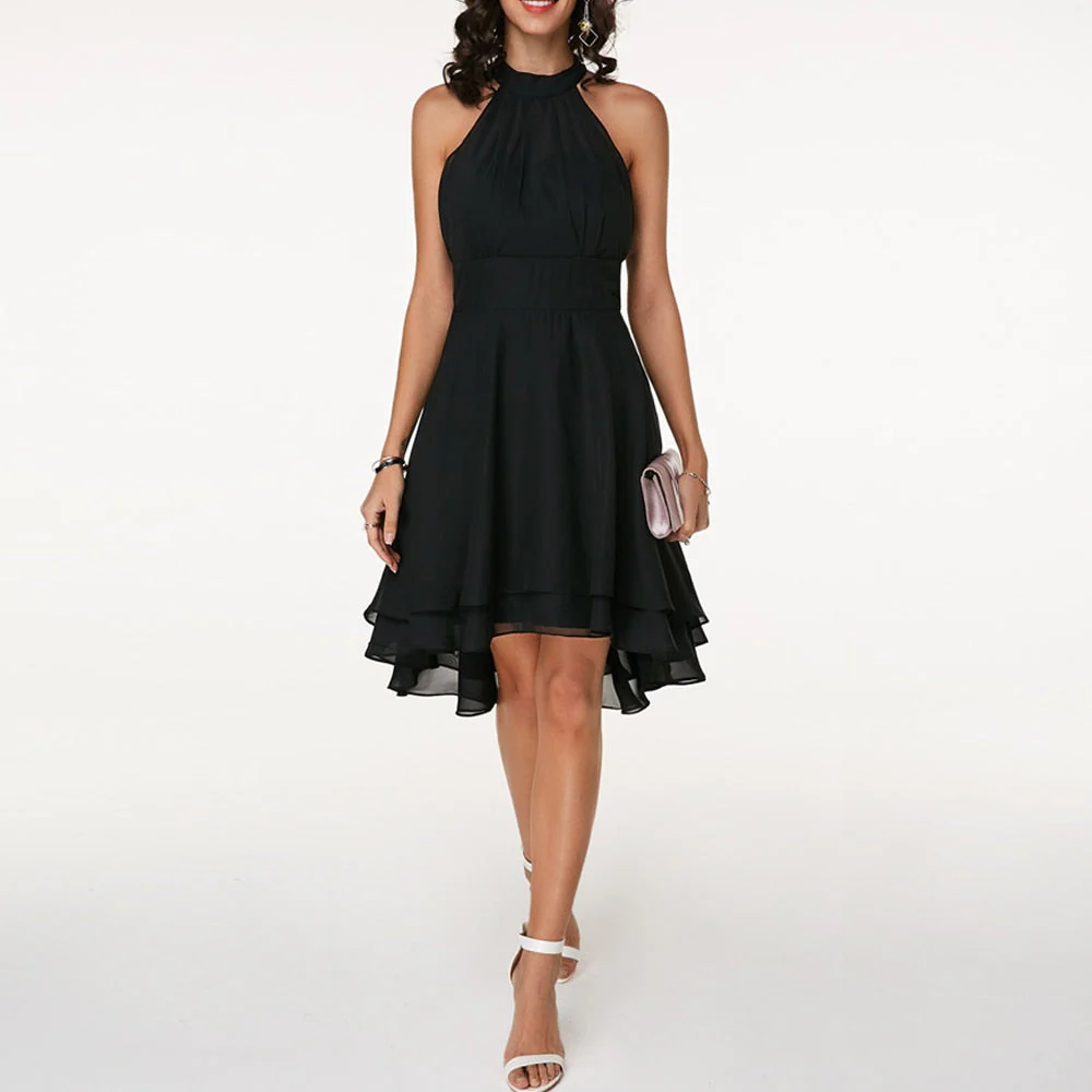 Ladies Halter Dress - Fitted Model - Asymmetrical Hem - Elegant Lightweight Fabric - Image 3