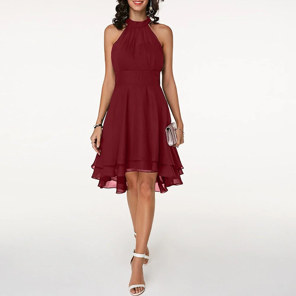 Ladies Halter Dress - Fitted Model - Asymmetrical Hem - Elegant Lightweight Fabric - Image 7