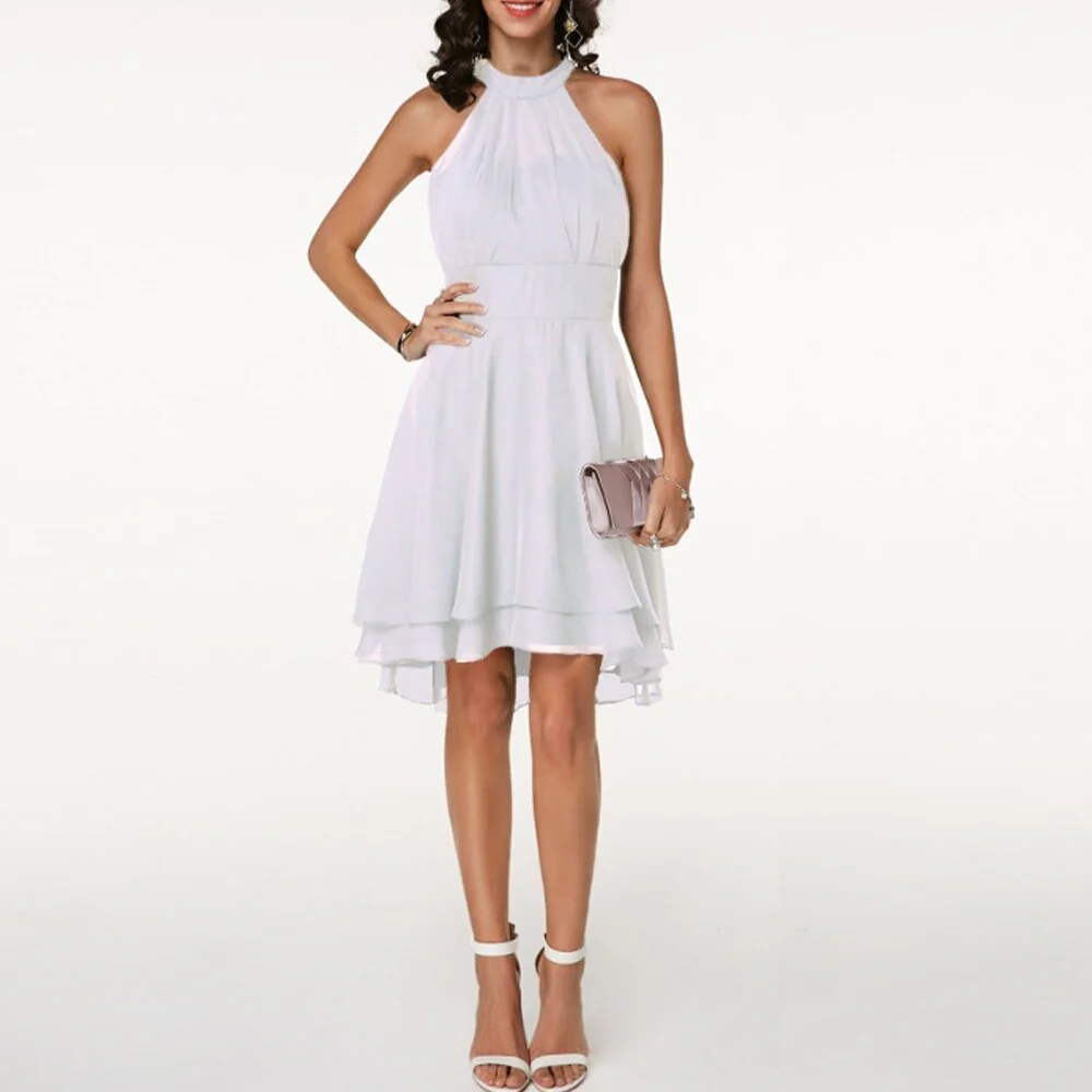 Ladies Halter Dress - Fitted Model - Asymmetrical Hem - Elegant Lightweight Fabric - Image 8