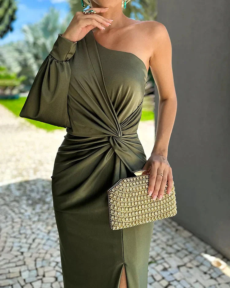 Ladies Evening Dress - One Shoulder - Floor-Length Fit - Elegant Split - Satin Look - Image 3
