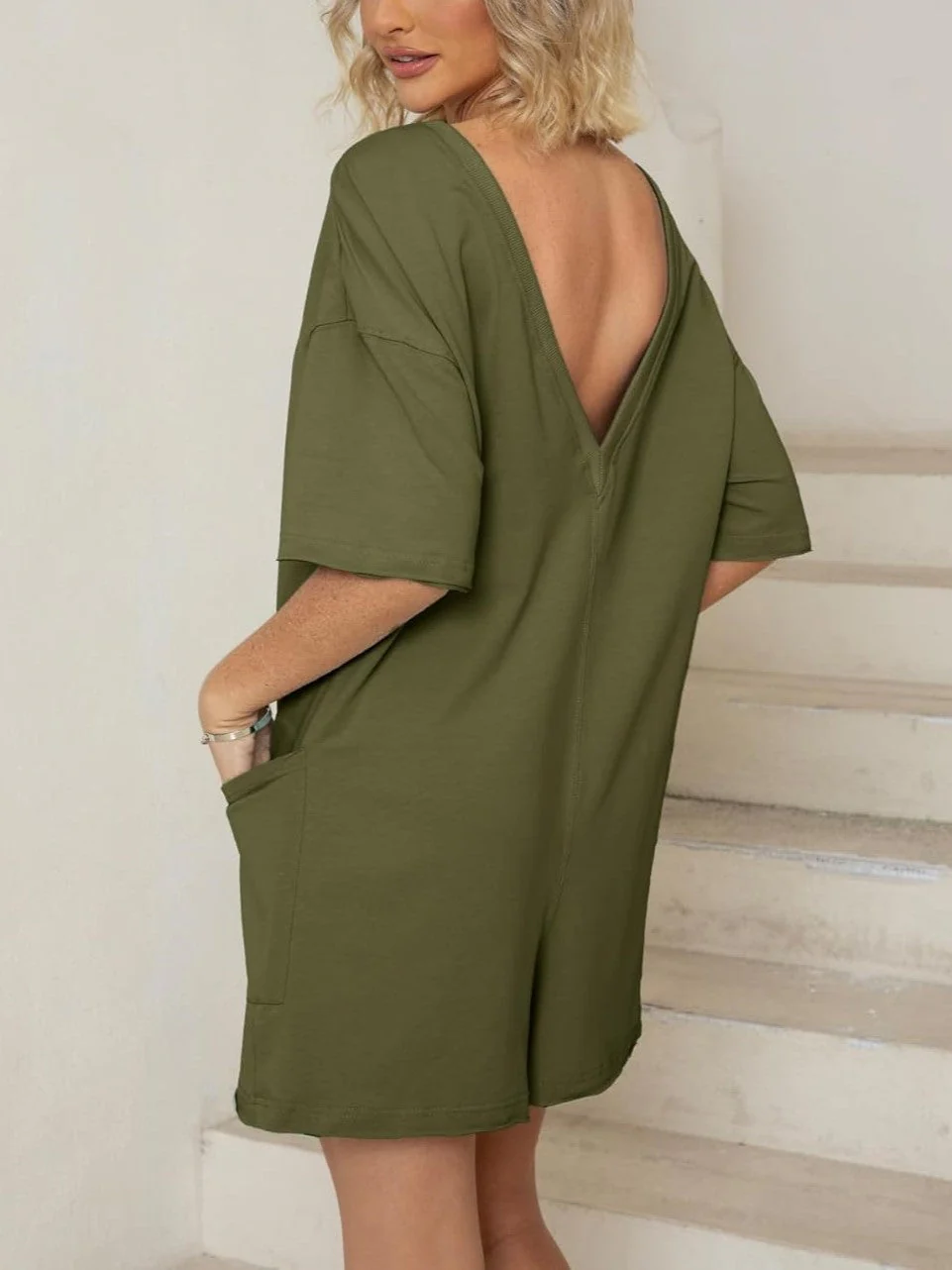 Women's T-shirt Dress – Oversized Fit – Short Sleeves – With Pockets – Comfort Style - Image 10