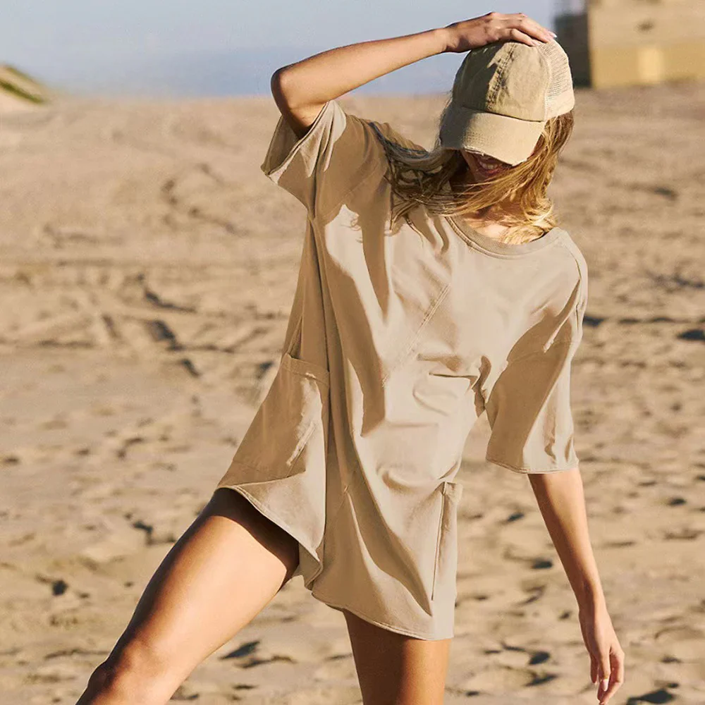 Women's T-shirt Dress – Oversized Fit – Short Sleeves – With Pockets – Comfort Style - Image 2