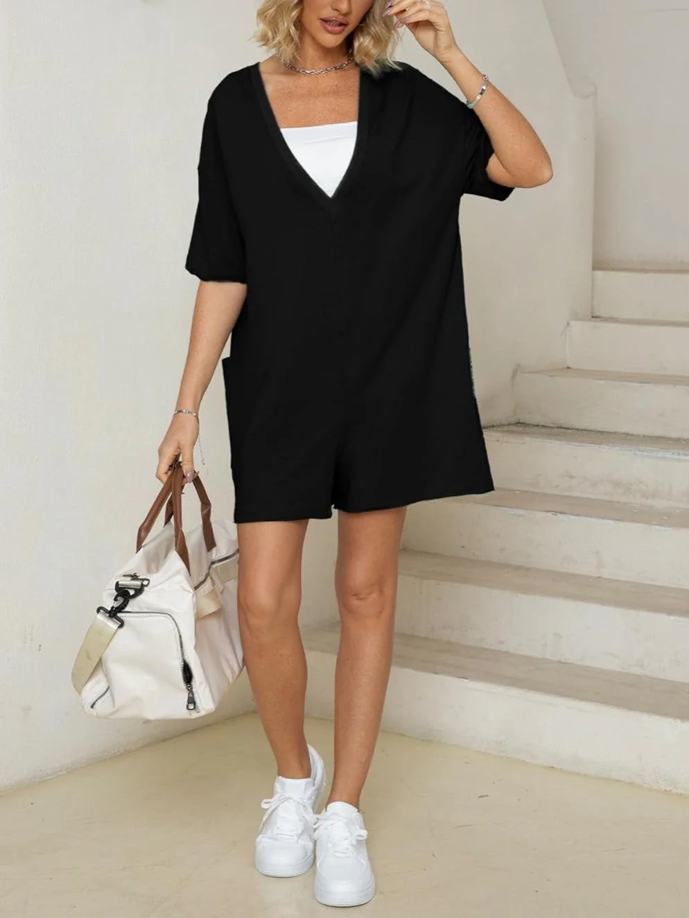 Women's T-shirt Dress – Oversized Fit – Short Sleeves – With Pockets – Comfort Style - Image 7
