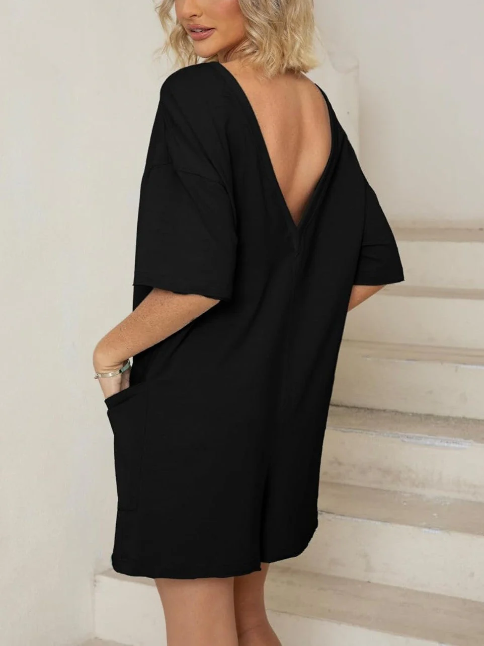 Women's T-shirt Dress – Oversized Fit – Short Sleeves – With Pockets – Comfort Style - Image 8
