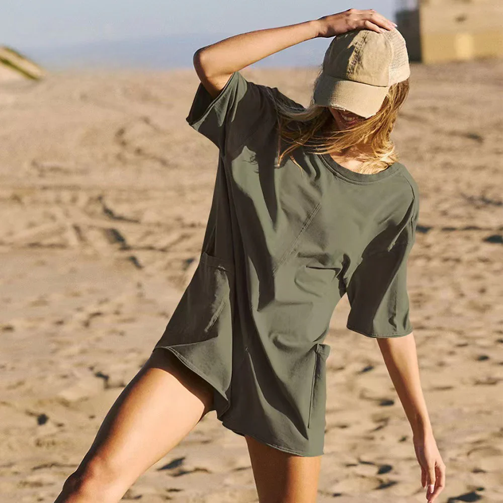 Women's T-shirt Dress – Oversized Fit – Short Sleeves – With Pockets – Comfort Style - Image 9